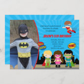 Superhero Birthday Invitations with Photo Sunburst (Front/Back)