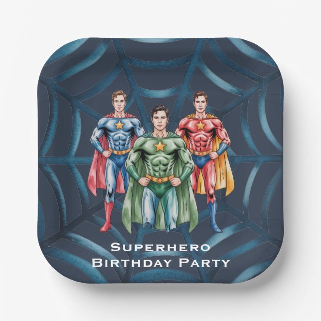 Superhero Birthday Party For Boys Paper Plates (Front)