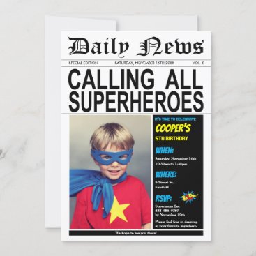 Superhero Birthday Party Hero Boy Girl Photo Invitation