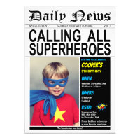 Superhero Birthday Party Hero Boy Girl Photo Invitation