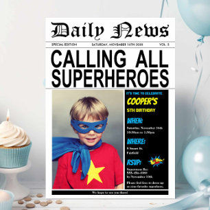 Superhero Birthday Party Hero Boy Girl Photo Invitation
