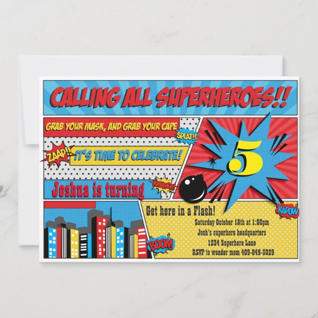 Superhero Birthday Party Invitation (Front)