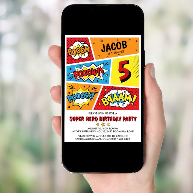 Superhero Birthday Party Invitation Any Age (Front Digital)