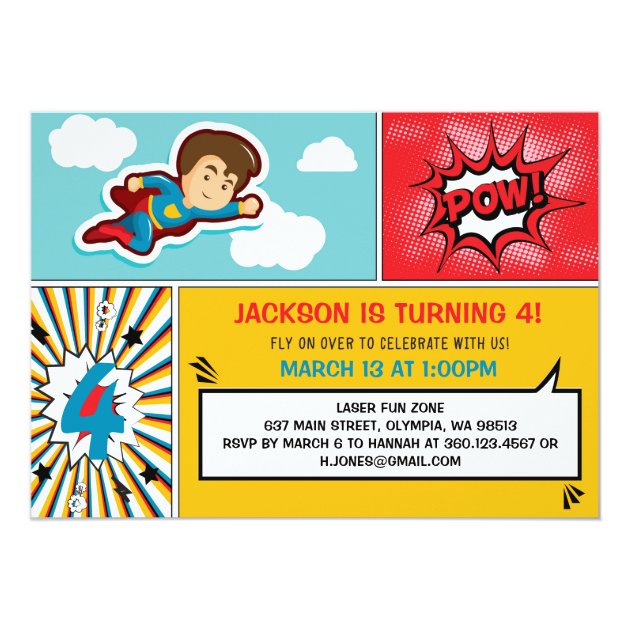 Superhero Birthday Party Invitation - Boy Colors