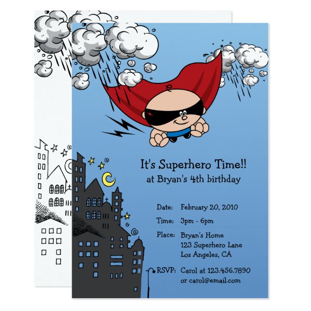 Superhero Birthday Party Invitation Card