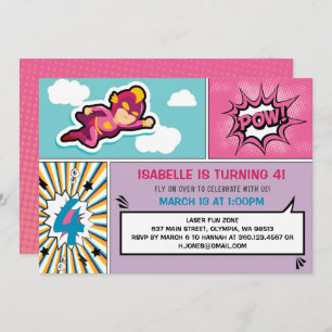 Superhero Birthday Party Invitation - Girl Colors