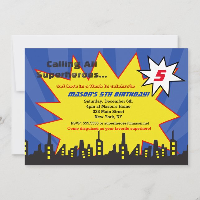 Superhero Birthday Party Invitations Boys (Front)