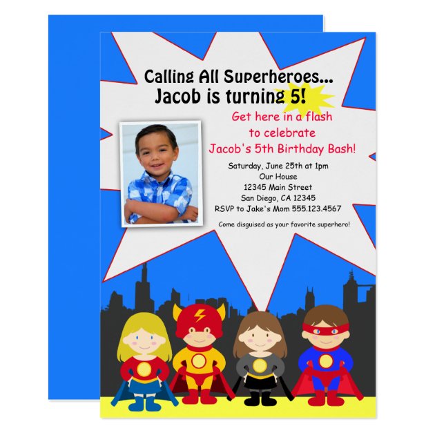 Superhero Birthday Party Photo Invitation