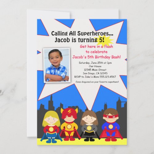 Superhero Birthday Party Photo Invitation