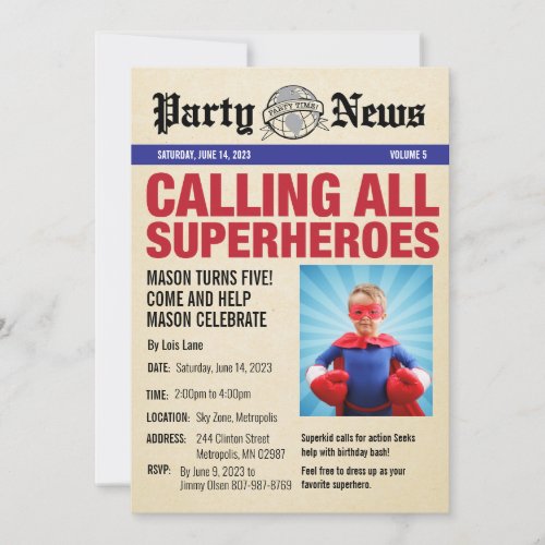 Superhero Birthday Party Photo Invitation  News
