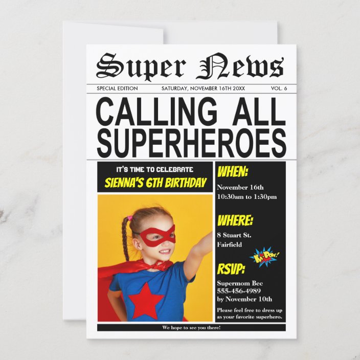 Superhero Birthday Party Super Hero Girl Boy Photo Invitation Zazzle Com