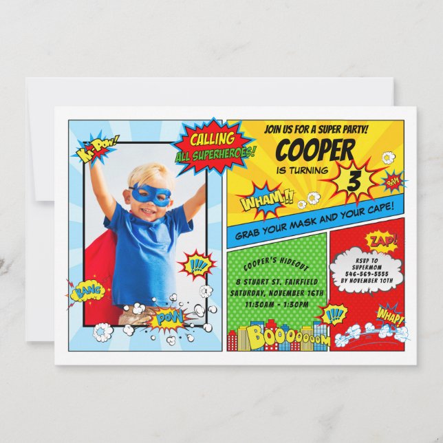 Superhero Birthday Party Super Hero Photo Invitation (Front)