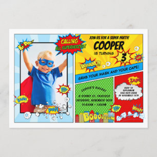Superhero Birthday Party Super Hero Photo Invitation