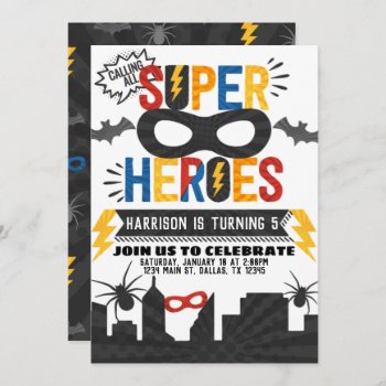 Superhero Birthday Party Themed Invitation by PerfectPrintableCo at Zazzle