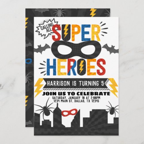 Superhero Birthday Party Themed Invitation