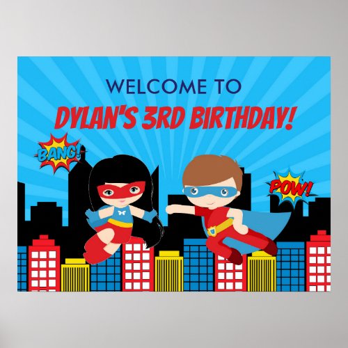 Superhero Birthday Party Welcome Poster Banner