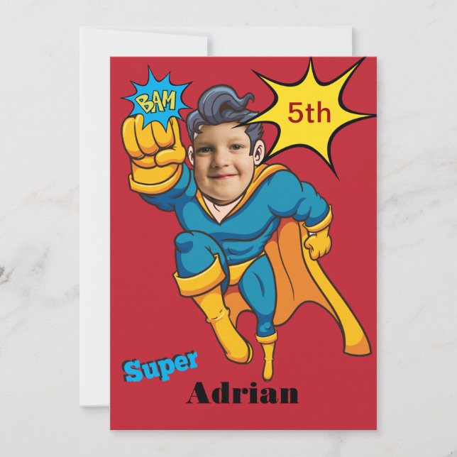 Superhero 🦸 Birthday Photo Template Custom Invite (Front)