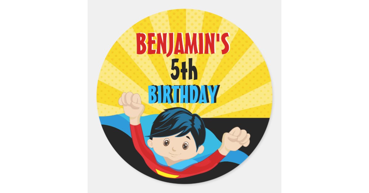 Superhero birthday sticker | Zazzle
