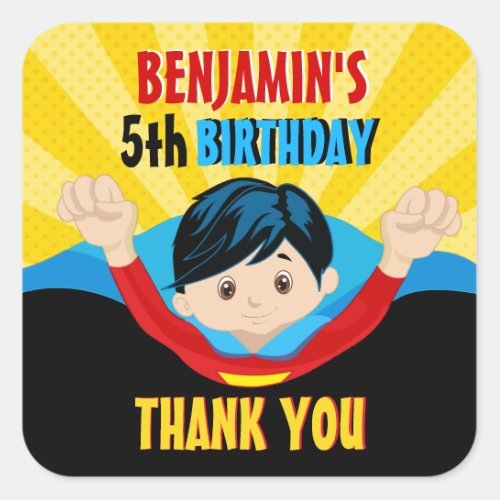 Superhero birthday thank you sticker