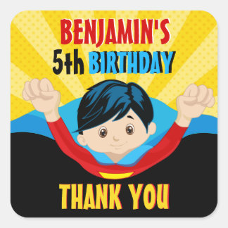Superhero birthday thank you sticker