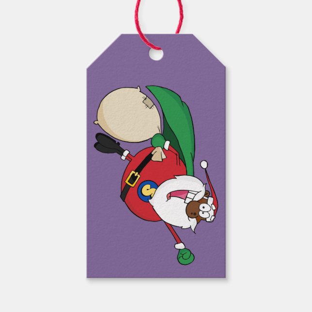 Superhero Black Santa Paper Gift Tag (Front)