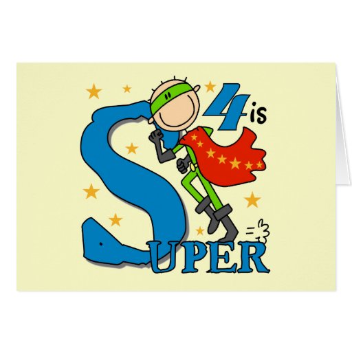 Superhero Boy 4th Birthday Tshirts and Gifts Card | Zazzle