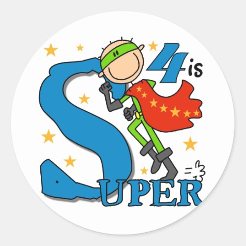 Superhero Boy 4th Birthday Tshirts and Gifts Classic Round Sticker