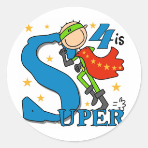 Superhero Boy 4th Birthday Tshirts and Gifts Classic Round Sticker