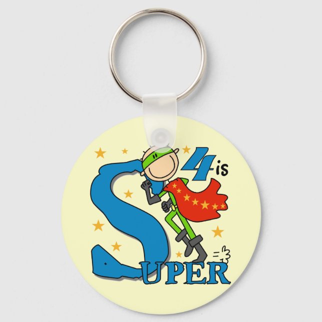 Superhero Boy 4th Birthday Tshirts and Gifts Keychain (Front)