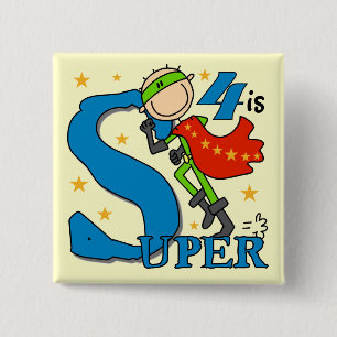 Superhero Boy 4th Birthday Tshirts and Gifts Pinback Button