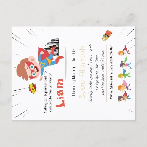 Superhero Boy Baby Shower Invitation Postcard
