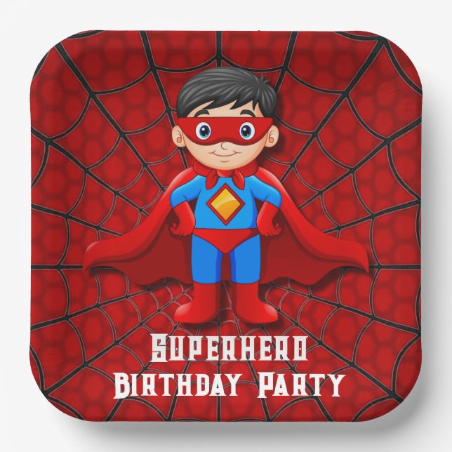 SuperHero Boy Birthday Party Paper Plates (Front)