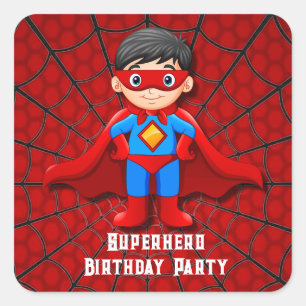 SuperHero Boy Birthday Party Square Sticker