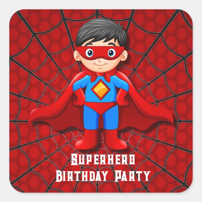 SuperHero Boy Birthday Party Square Sticker (Front)