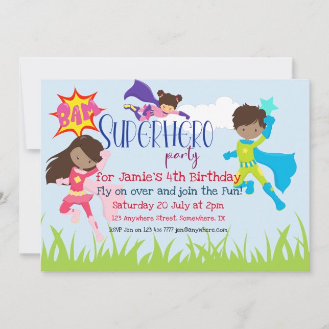 Superhero Boy/Girl Birthday Party Invitation (Front)