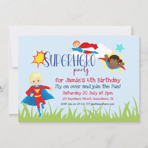 Superhero BoyGirl Birthday Party Invitation