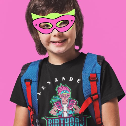 Superhero boy Green and pink mask Avatar Birthday T_Shirt