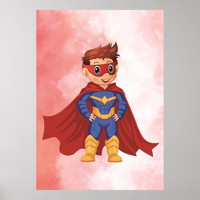 Superhero Boy in Blue Suit - Fun Kids Wall Art (Front)