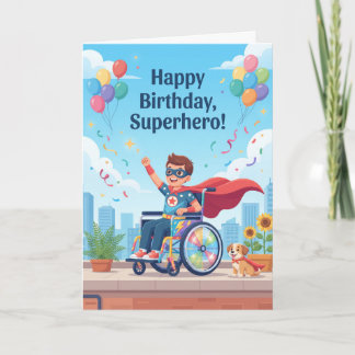 Superhero Boy in Wheelchair Birthday Card