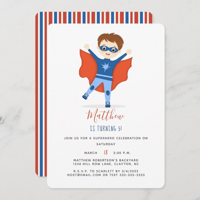 Superhero Boy Invitation (Front/Back)