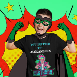 Superhero boy Pink & Green Game Avatar and mask  Invitation