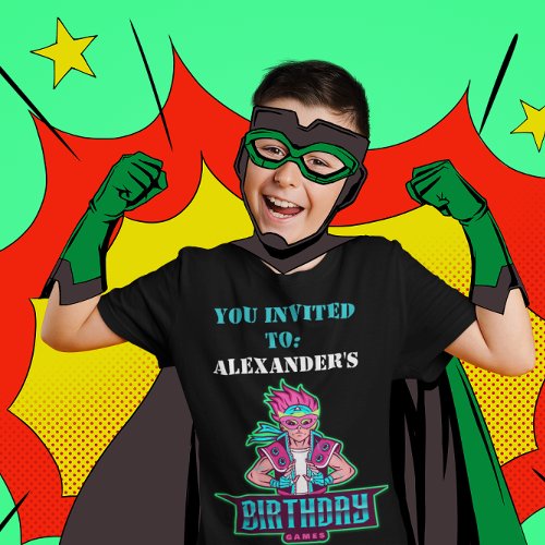 Superhero boy Pink  Green Game Avatar and mask  Invitation