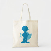 Superhero Boy Silhouette Personalized Blue Tote Bag