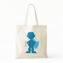 Superhero Boy Silhouette Personalized Blue Tote Bag