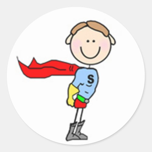 Superhero Boy Stick Figure Classic Round Sticker