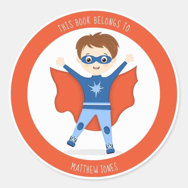 Superhero Boy This Book Belongs to Classic Round S Classic Round Sticker (Front)