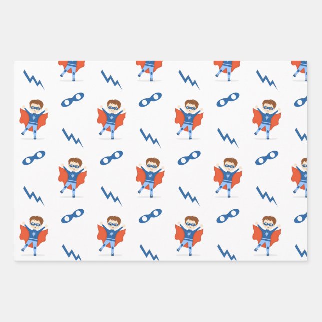 Superhero Boy  Wrapping Paper Sheets (Front)