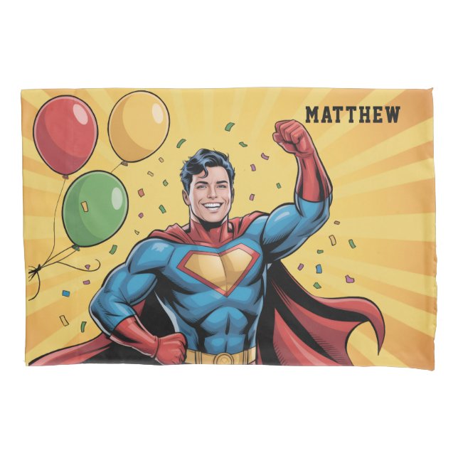 Superhero Boys Birthday Party Gift Pillow Case (Front)