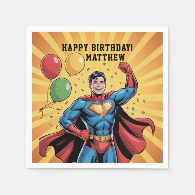 Superhero Boys Birthday Party Napkins (Front)