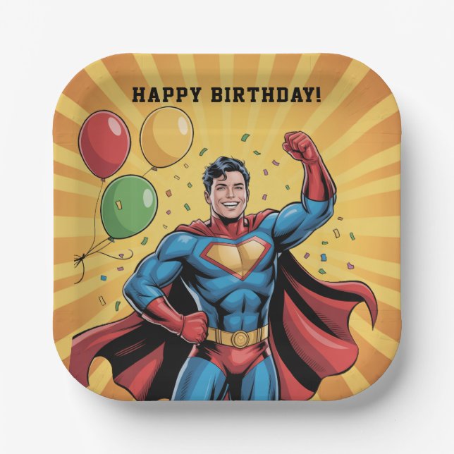 Superhero Boys Birthday Party Paper Plates (Front)